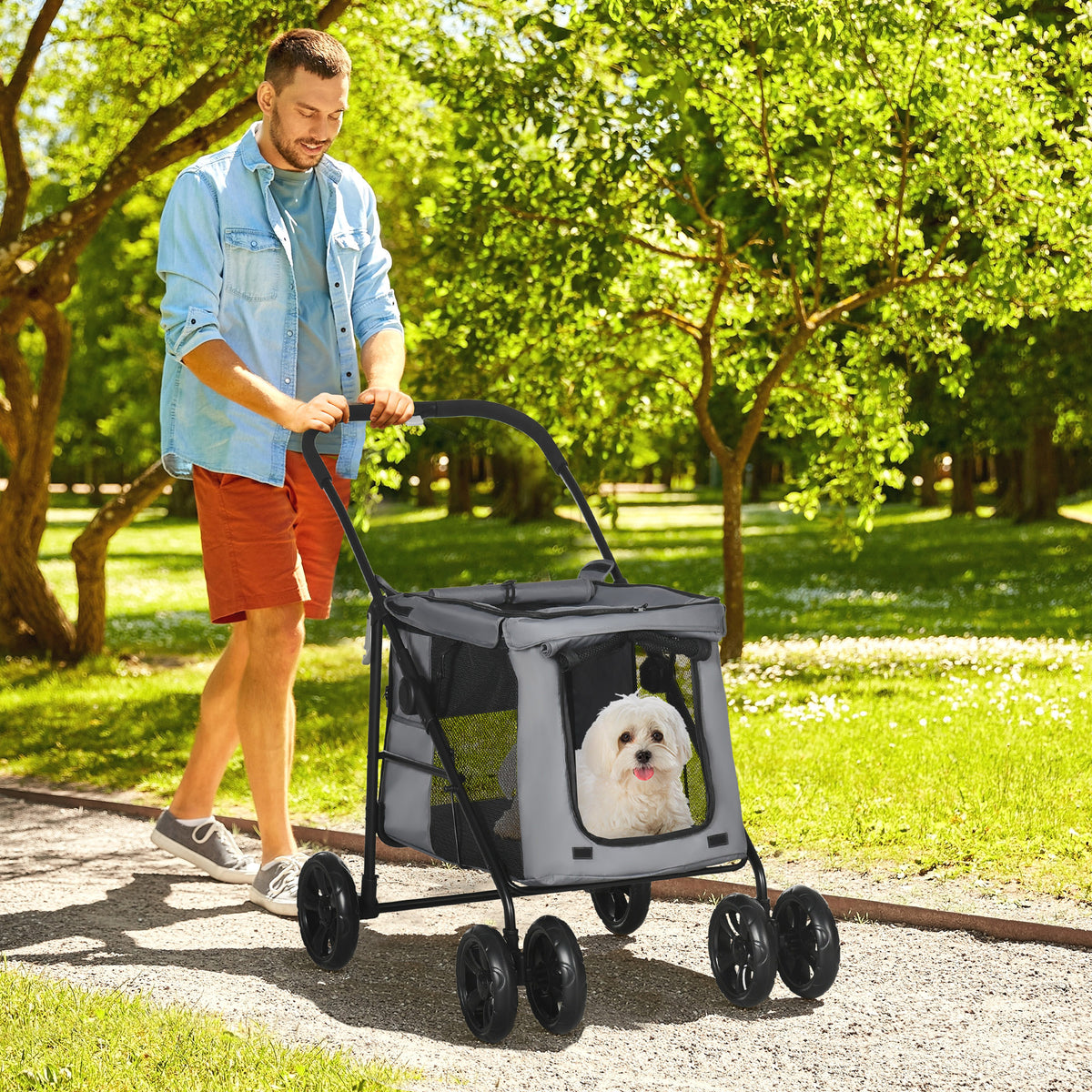 PawHut Hundebuggy Hundewagen bis 20 kg Klappbar 3 Seitentasche 102 cm x 62 cm x 105 cm Grau – Produktabbildung 2