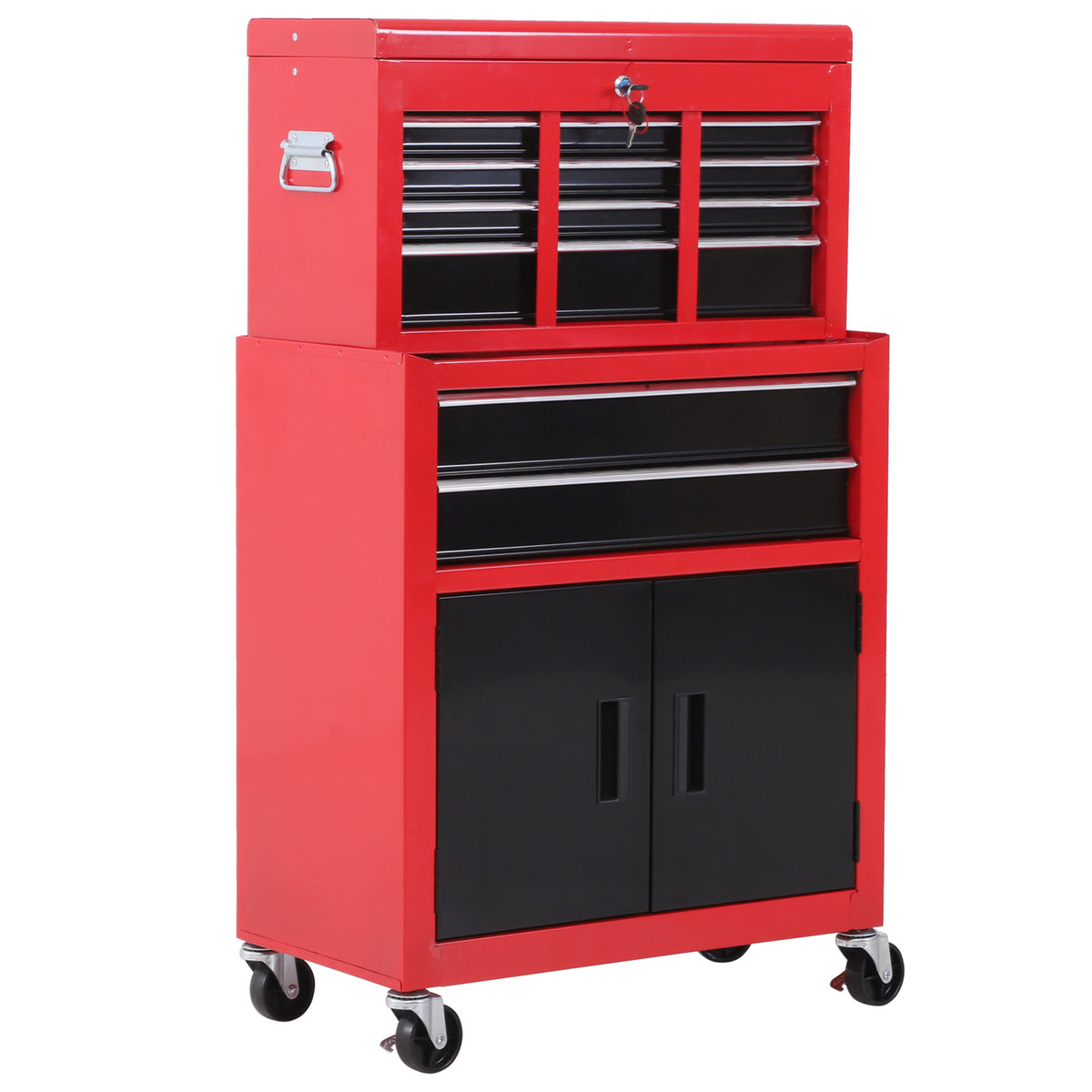 HOMCOM Werkzeugschrank mit Werkzeugkiste, rollbar, 6 Schubladen, Metall, Rot
