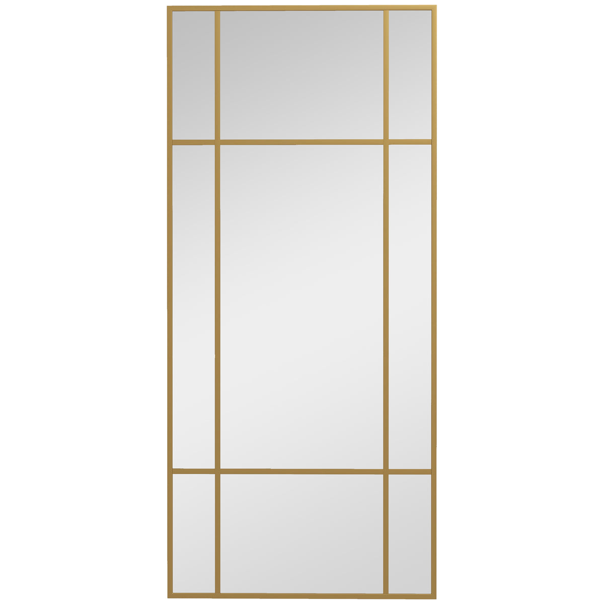 Wall mirror, decorative mirror with metal frame, gold-colored stripes, multi-layered glass, 110W x 2D x 50H cm