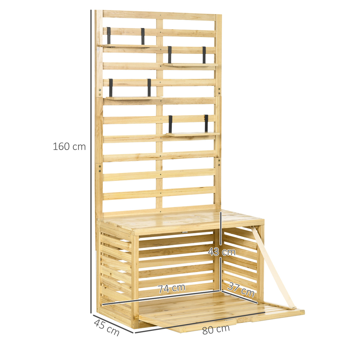 Outsunny Aufbewahrungsbox mit Spalier, 4 Hängeregale, Magnettür, Massivholz, Natur, 80 x 45 x 160 cm – Produktabbildung 3
