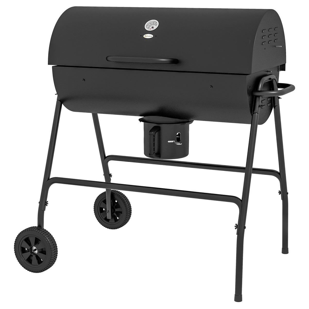Metal charcoal BBQ smoker grill with lid, thermometer, wheels, grill cart 95x71.5x102 cm black