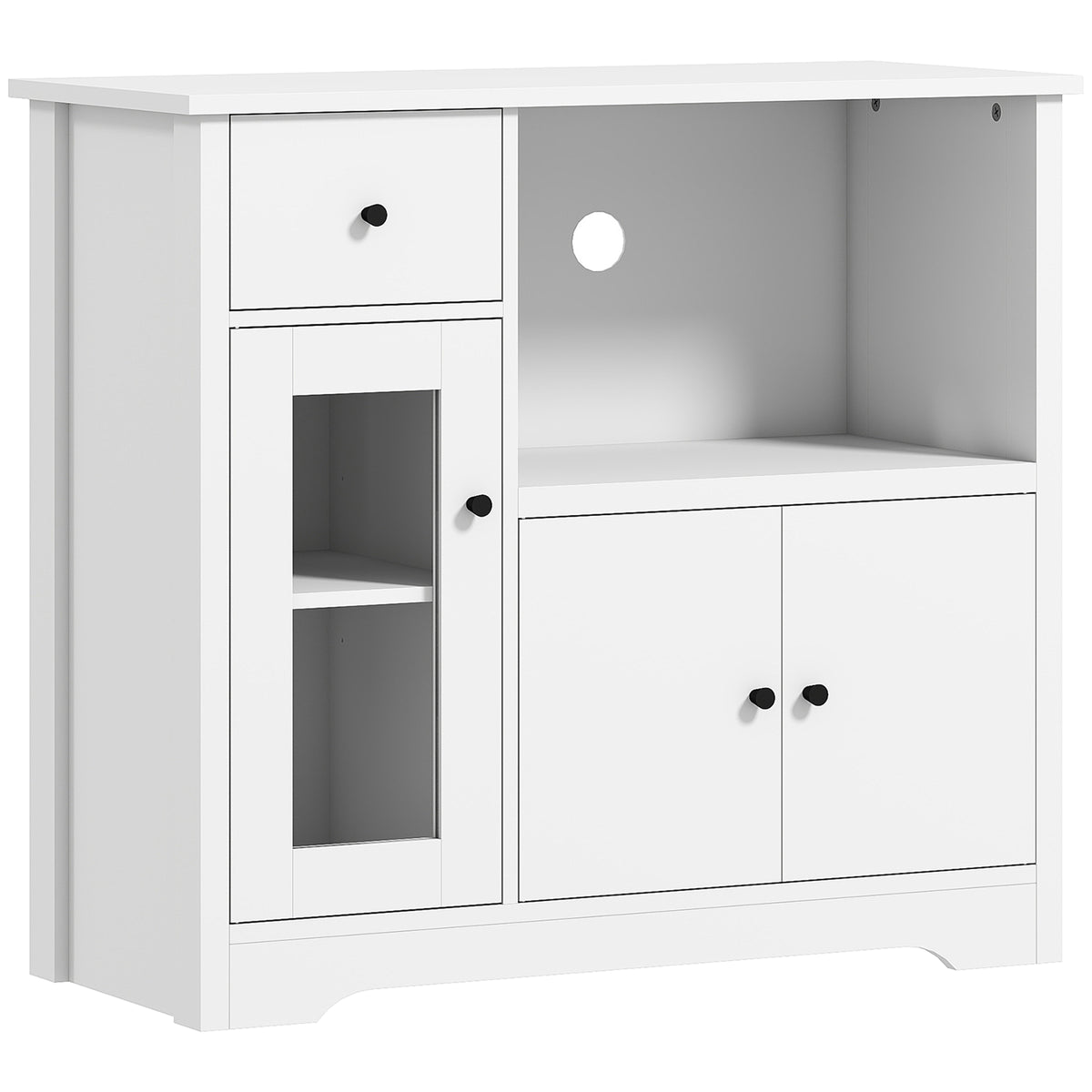 HOMCOM Küchenschrank mit Kabelloch, Kommode mit 2 Schränken, offenes Fach, Schublade, 80 x 35 x 72,2 cm