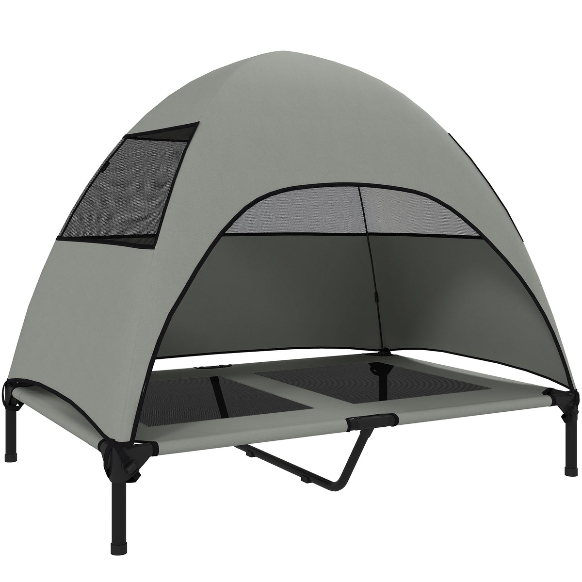 PawHut Hundeliege Outdoor mit Dach, Erhöhtes Hundebett für Große Hunde, 106 x 76 x 99 cm, Hellgrau
