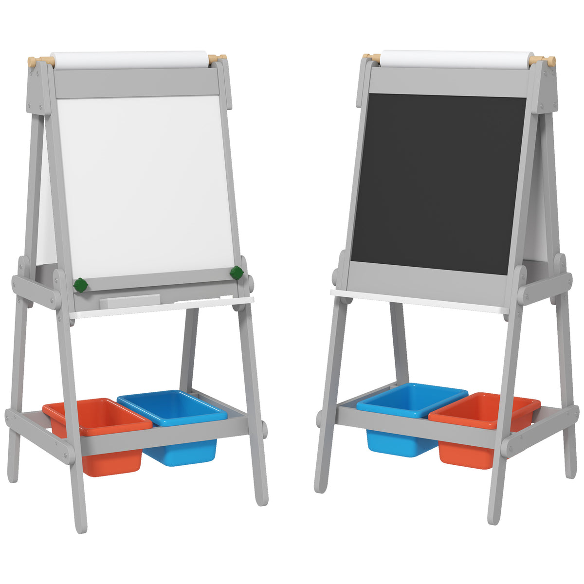 Double-sided kids' easel with paper roll, chalkboard, whiteboard, 3-in-1 design, for drawing and painting