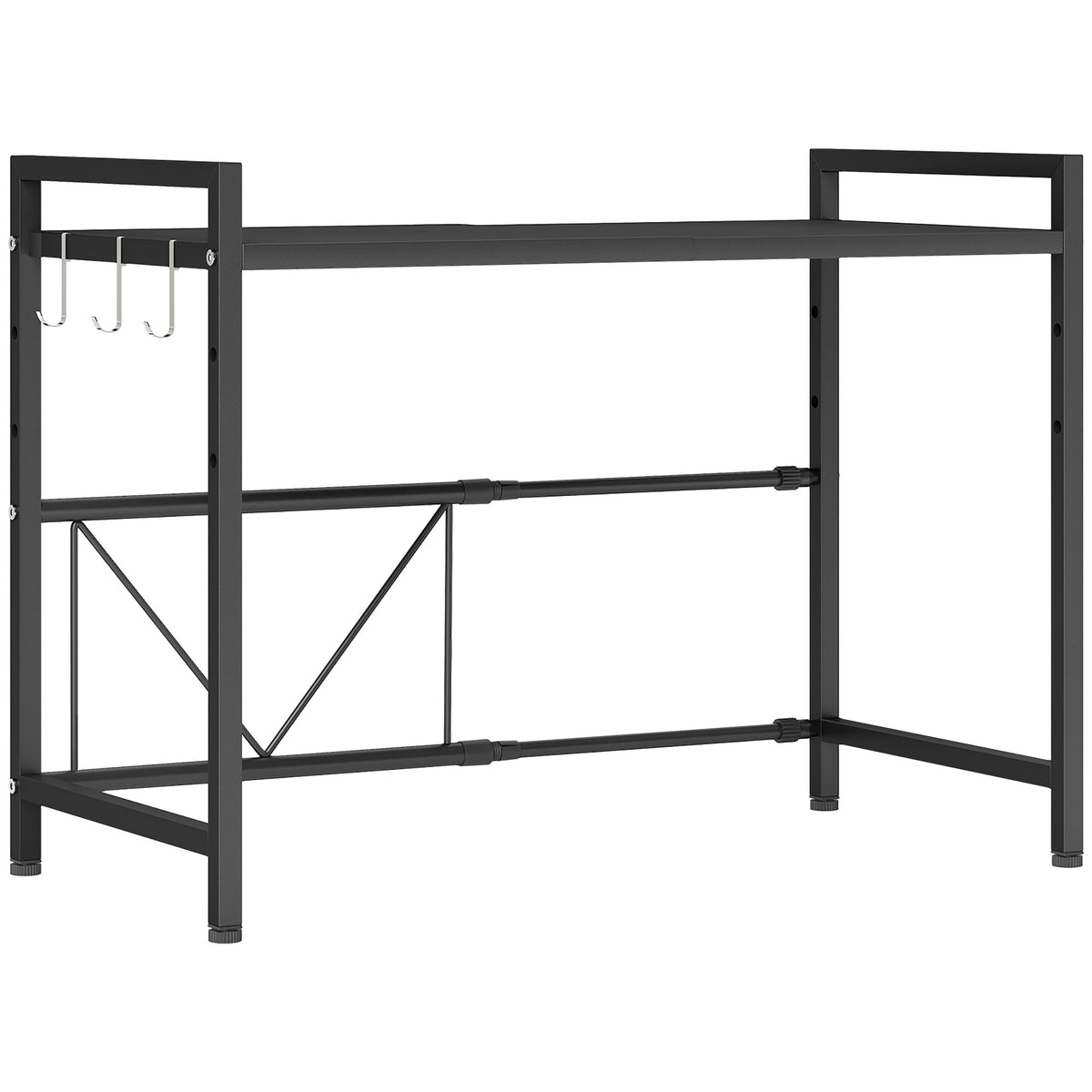 HOMCOM Mikrowellenregal, 3 Haken, ausziehbar, Metall, 40 cm hoch, Schwarz