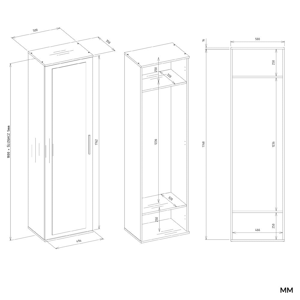 Kleiderschrank DUO ANTHRAZIT EICHE ARTISAN – Produktabbildung 6