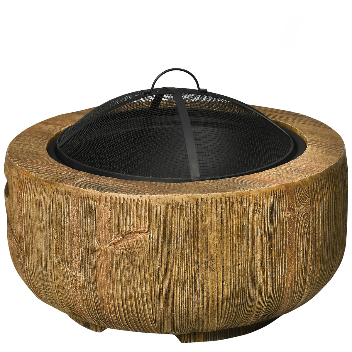 Fire pit in tree stump design, spark screen, charcoal grate, poker, Ø61.5 x 39 cm
