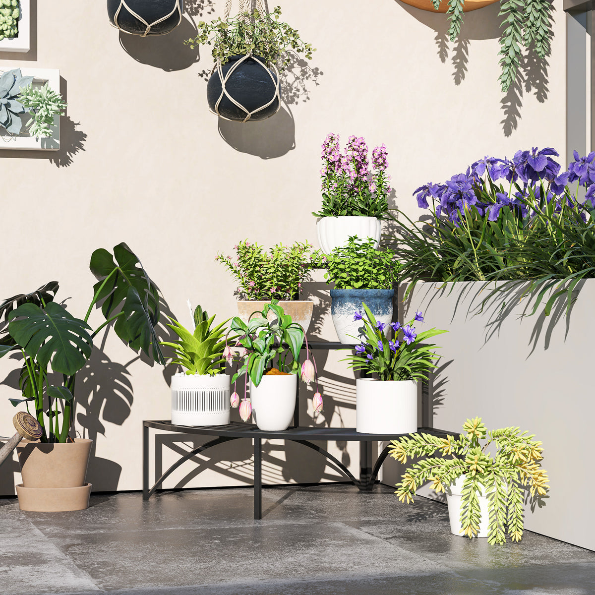 Outsunny Eckpflanzenständer, Blumenständer mit 3 Ebenen, Metall, für drinnen und draußen – Produktabbildung 2