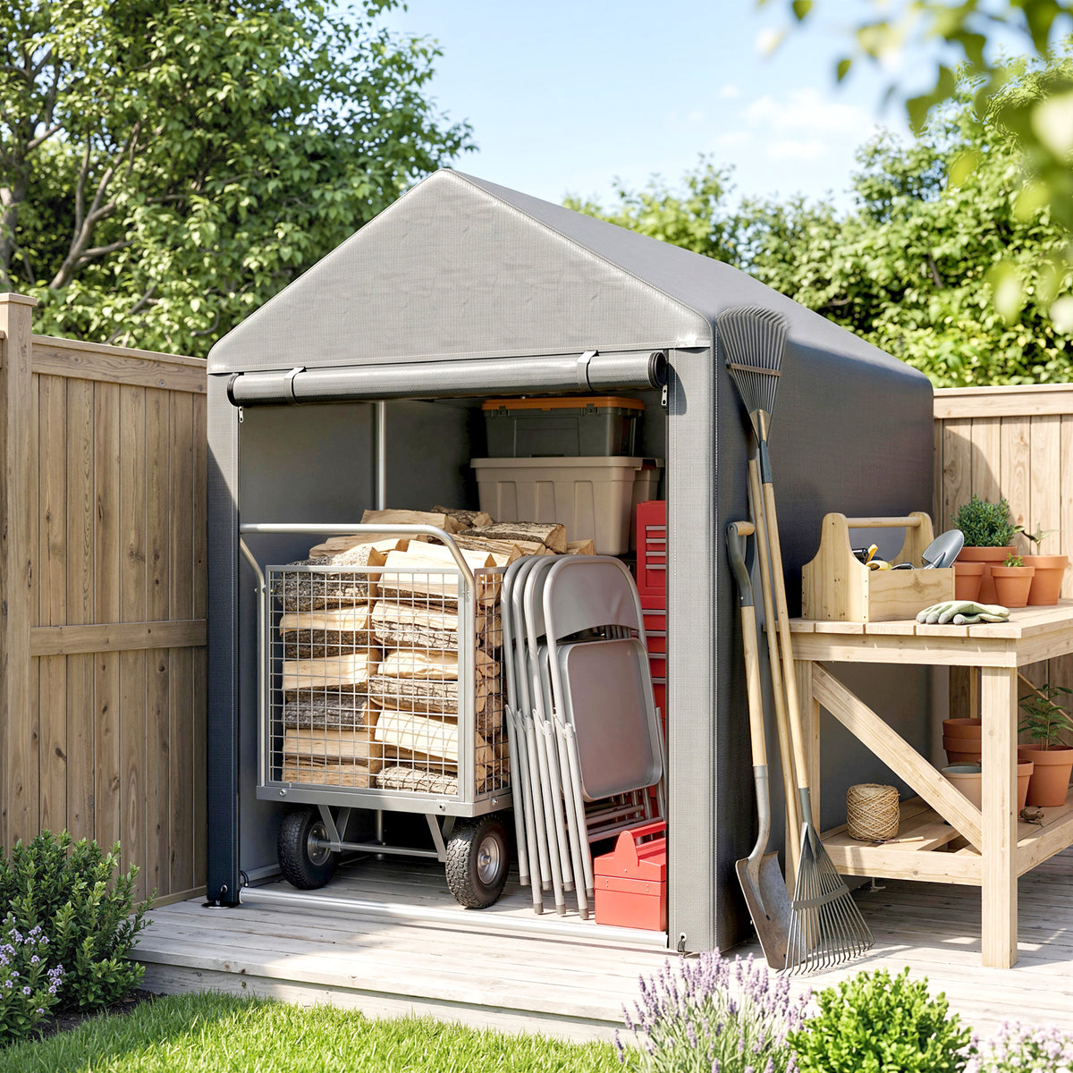 Garden shed, storage tent, robust & weatherproof, steel frame, 1.2x1.8x1.6m, light gray (2)