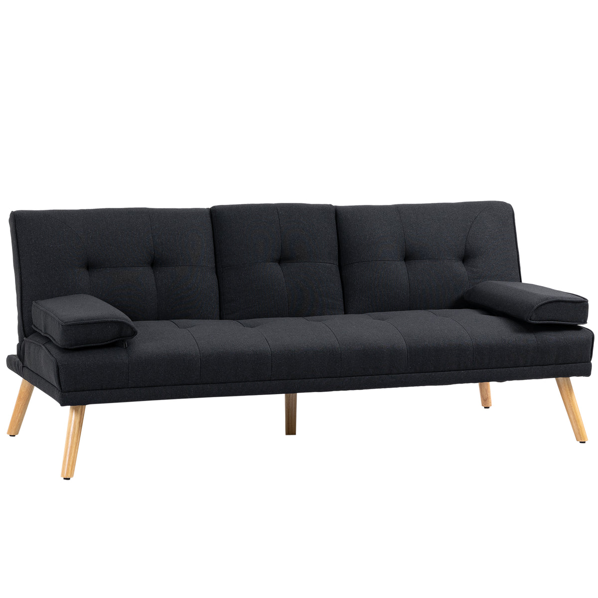 Sofa bed, guest bed, adjustable backrest, folding table, 181x77x78 cm, black