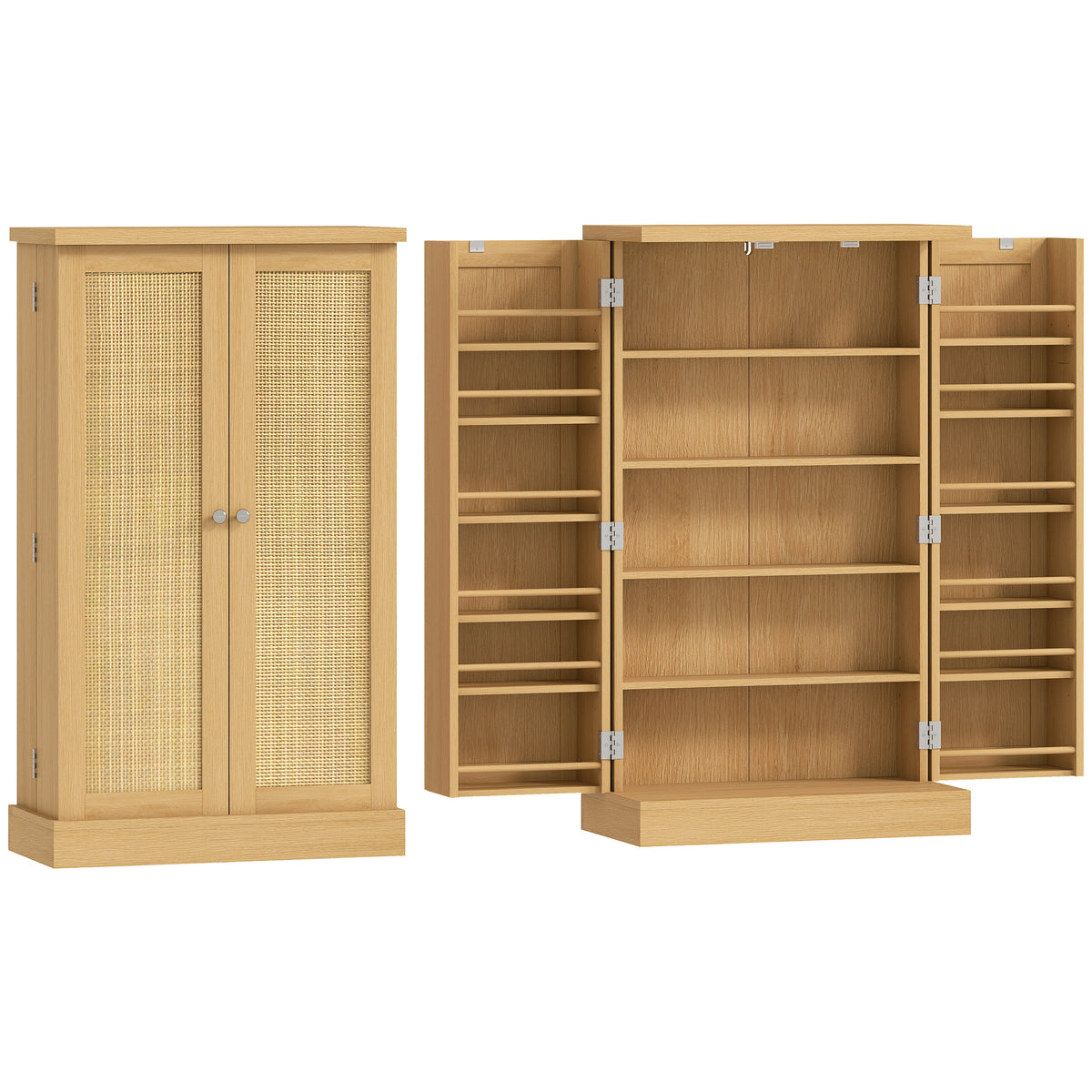 HOMCOM 104 cm Rattan-Küchenschrank mit 5-stufigem Regal, 12 Gewürzfächern und verstellbaren Böden, Natur
