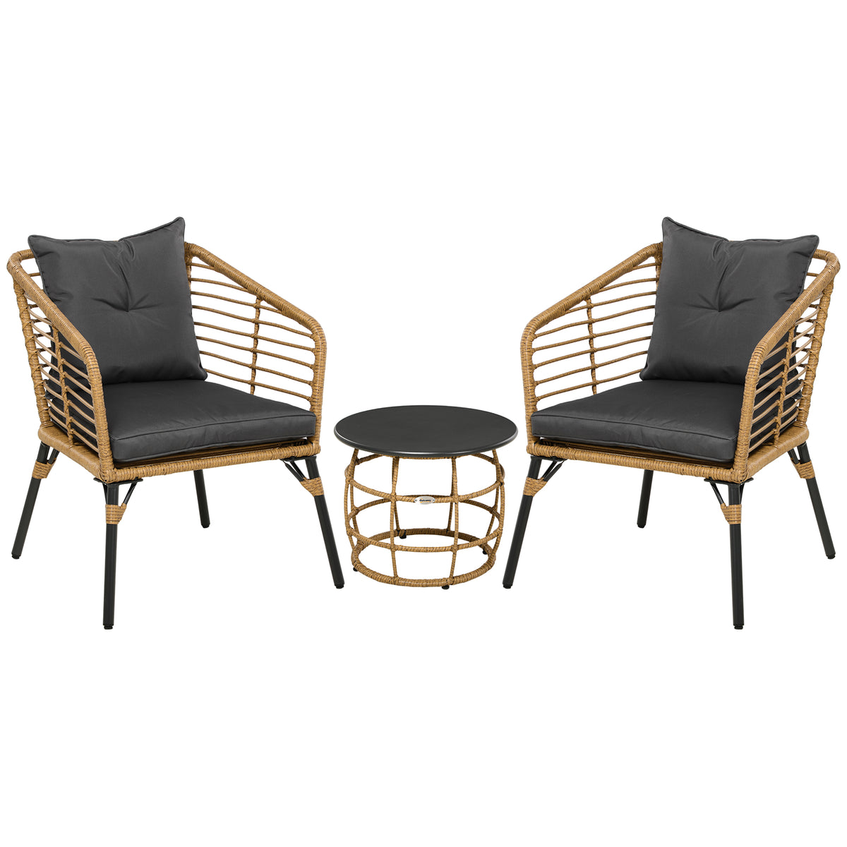 Outsunny 3-teiliges Bistro-Set, wetterbeständig, 1 Beistelltisch, 2 Stühle, 62 cm x 65 cm x 78 cm