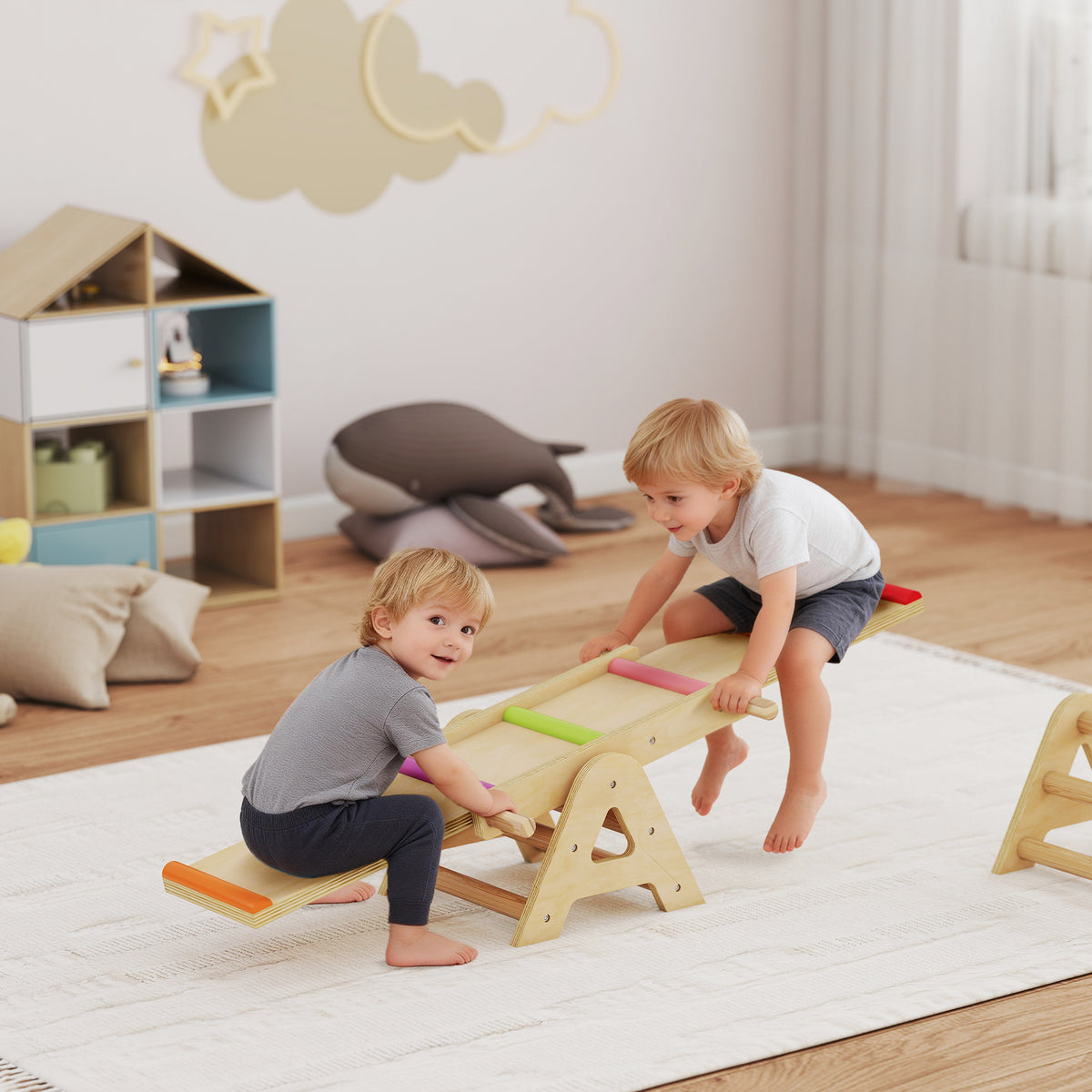2 In 1 Balance Wippe Kinder, Schwebebalken aus Holz, Wippe Schaukelwippe Garten, Balance Board 133 x 38 – Produktabbildung 2