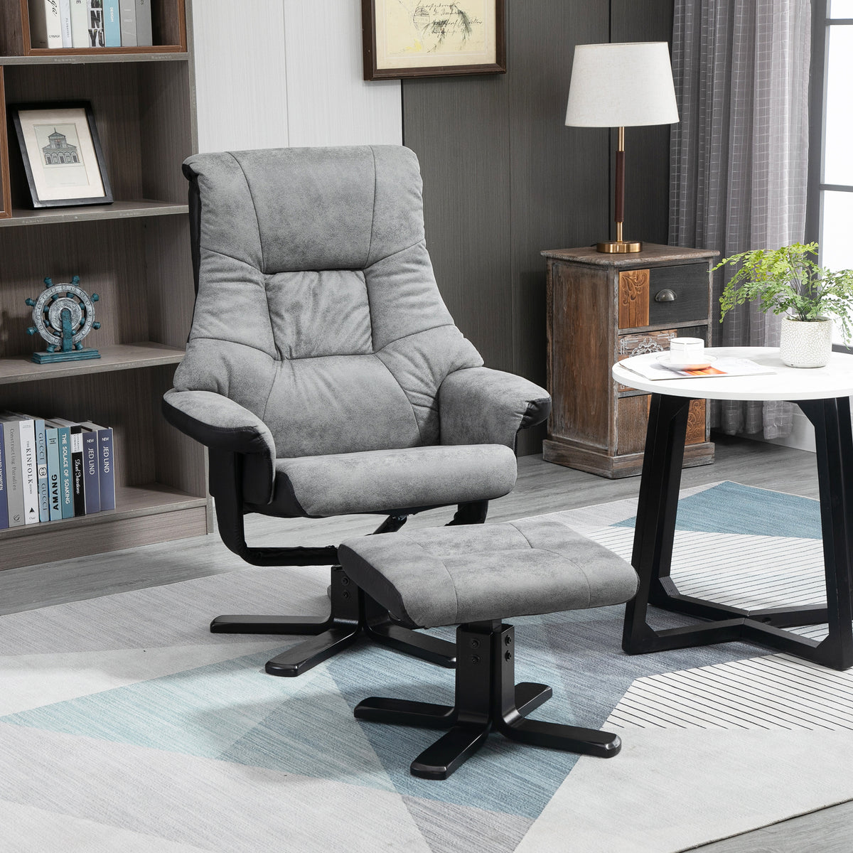 Recliner chair with footstool, 360° swivel, 135° recline, breathable cover, 78 x 82.5 x 109 cm, gray (2)