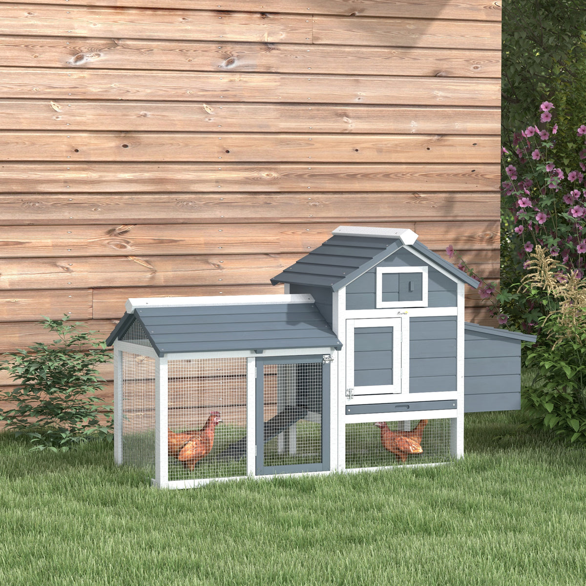 PawHut Hühnerstall Holz Hühnerhaus für 2-3 Hühner 151,5 x 54 x 87 cm Hühnervoliere mit Auslauf – Produktabbildung 2