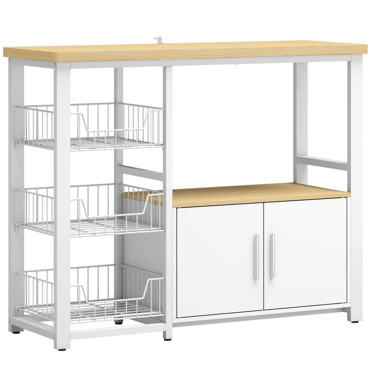 HOMCOM Küchenregal mit Stauraum, Mikrowellenregal mit 3 Körben und Schrank, 100 x 35 x 80 cm, Weiß