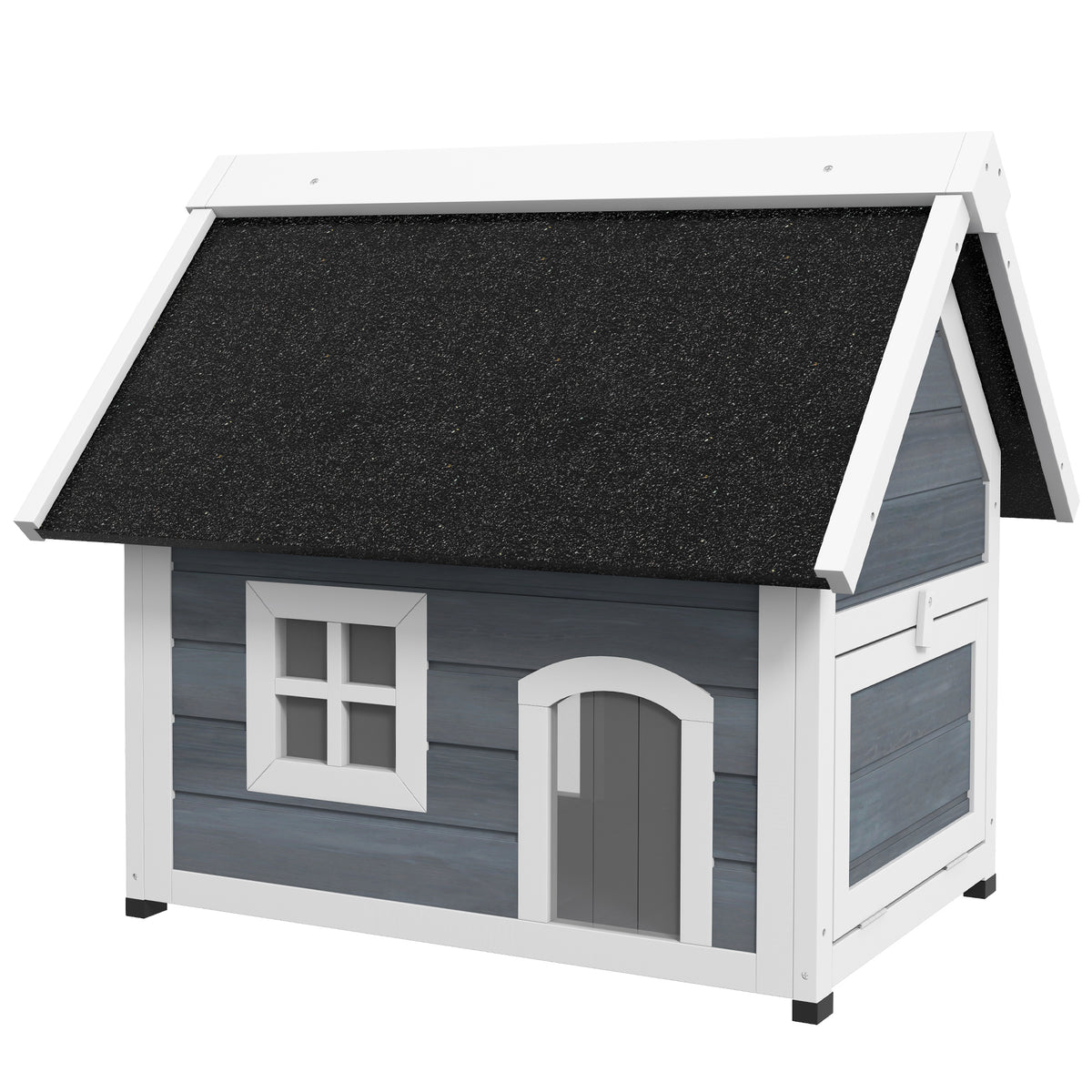 Cat house, weatherproof, with window, 77x57.5x68cm (excl. asphalt roof), grey/white/black