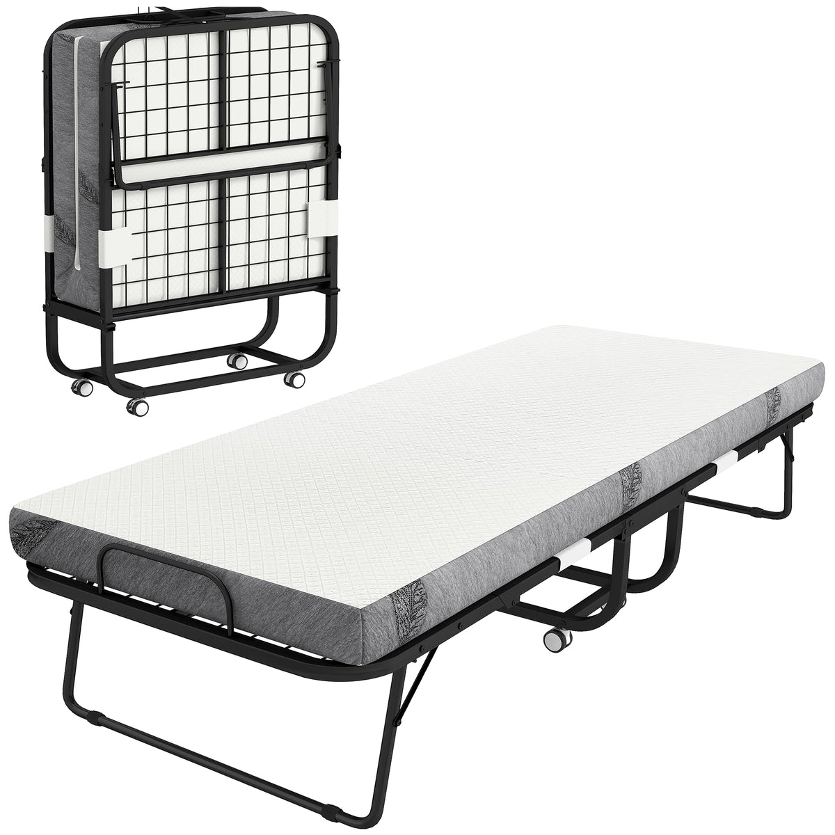 HOMCOM Klappbett 80x200 cm Erwachsene Gästebett Klappbar mit 10cm Dicker Schaumstoff Reisebett mit