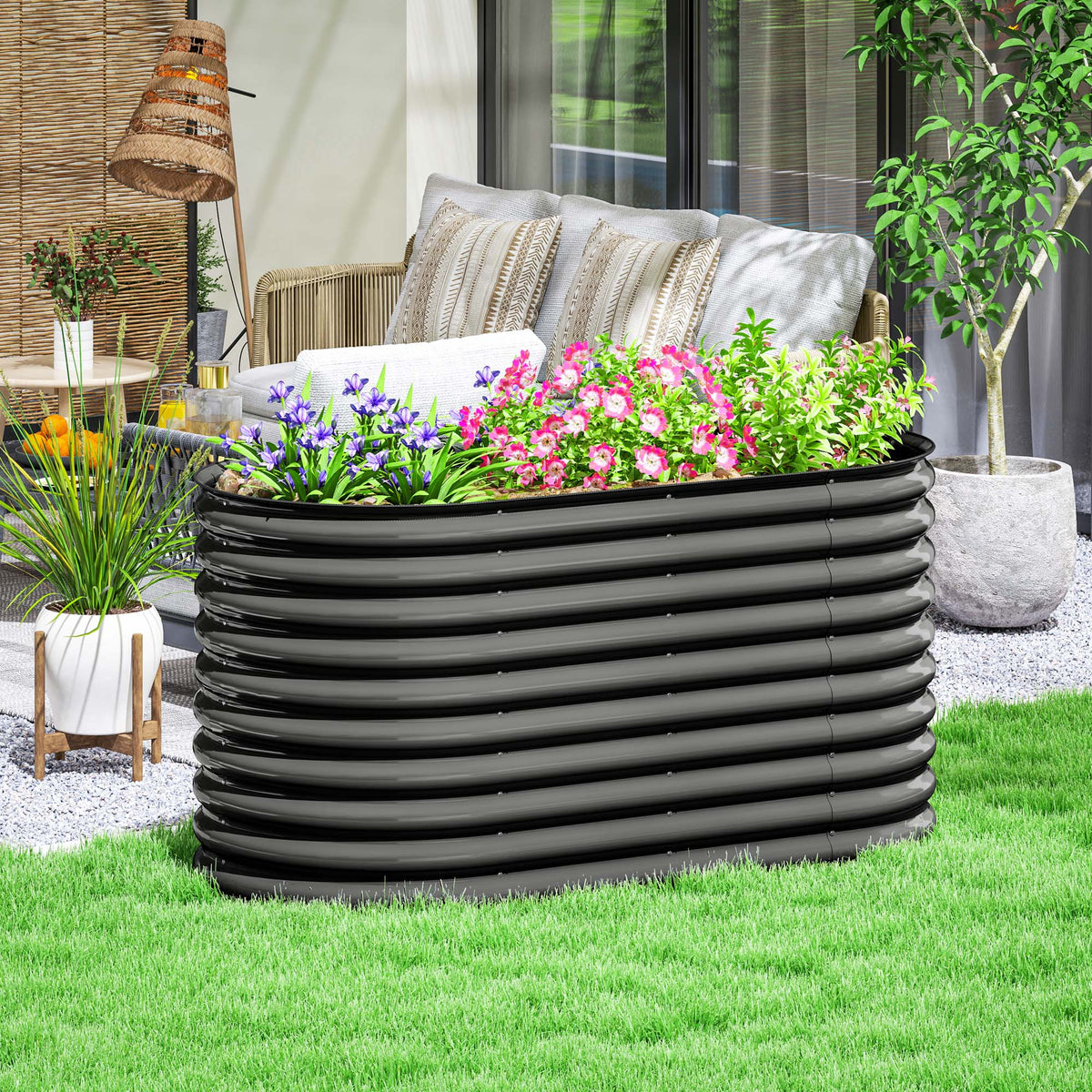 Outsunny Pflanzkübel, Metall-Blumenkübel mit Sicherheitskante und Handschuhen, offener Boden, 160B x 80T – Produktabbildung 2