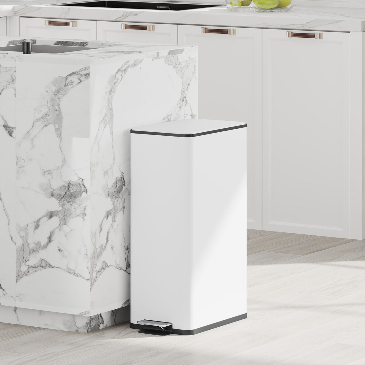 HOMCOM Mülleimer 20L, Soft-Close-Deckel, Deodorant-Fach, Fingerabdrucksicher, Edelstahl, Weiß – Produktabbildung 2