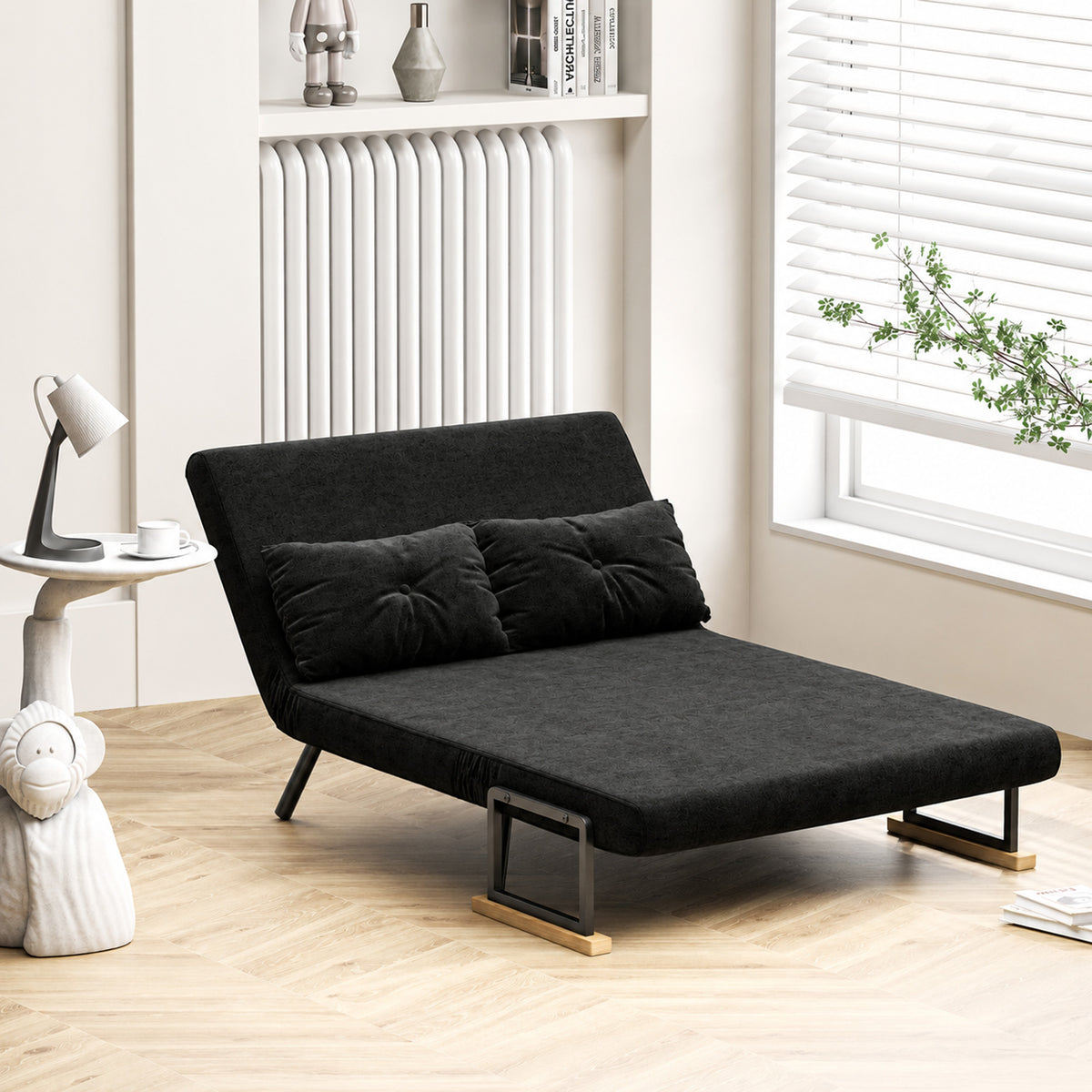 Sofa bed, 2-seater sofa, velvet sofa, sleep function, incl. 2 cushions, velvet look, black (2)
