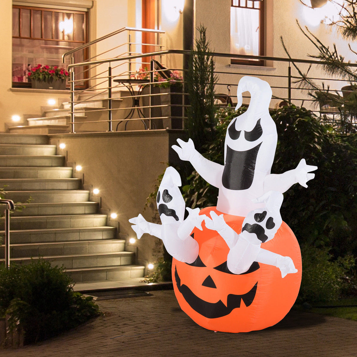 HOMCOM Aufblasbarer Kürbis Geist Gespenst Halloween Deko Figur Luftfigur mit LED Beleuchtung, Polyester – Produktabbildung 2