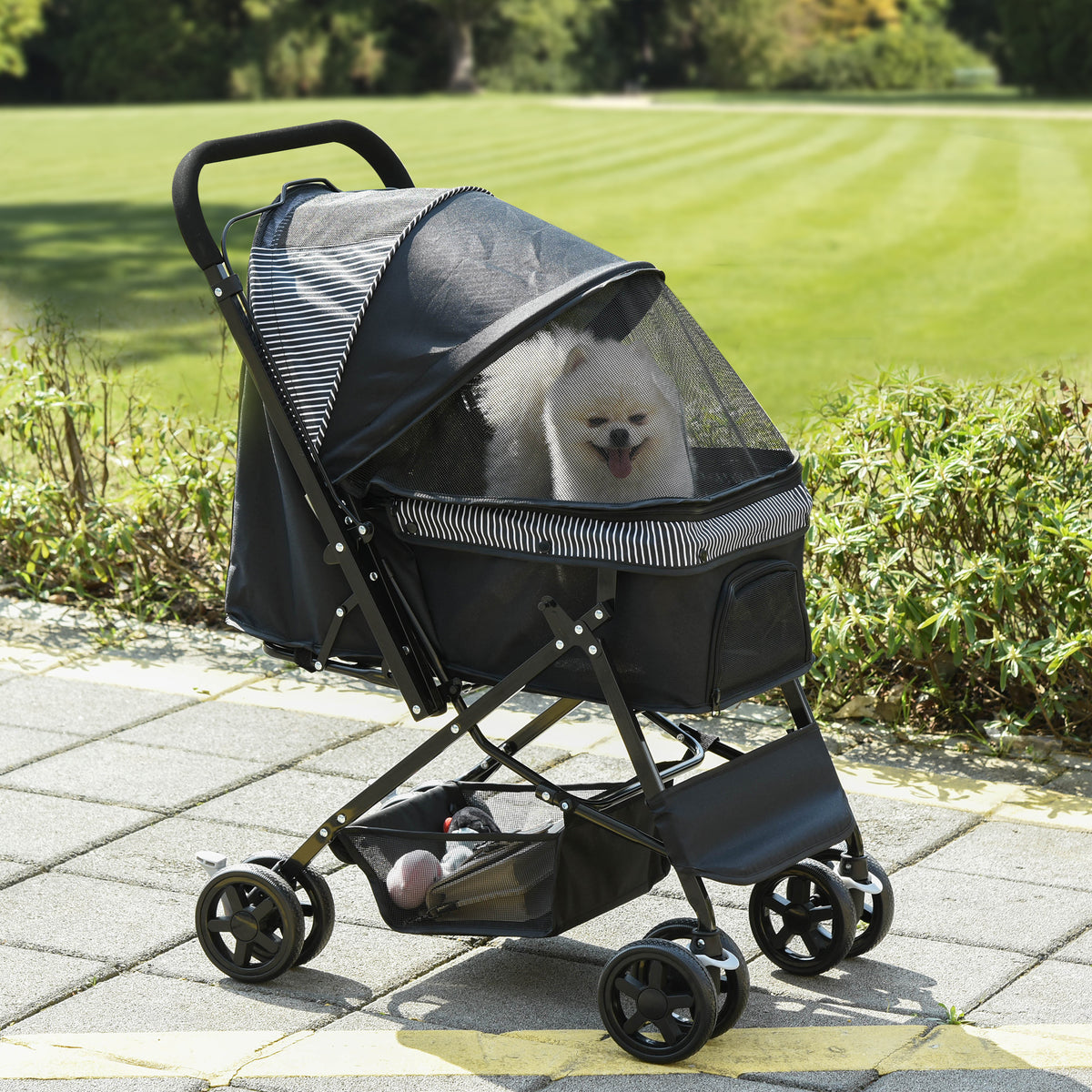 Dog stroller, foldable, 1 basket, 2 brakes, incl. safety leash, black (2)