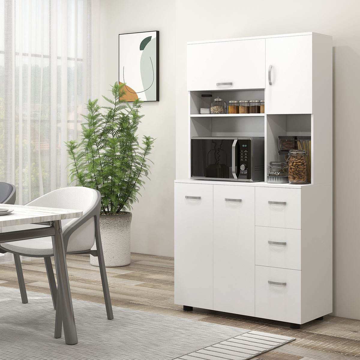 HOMCOM Küchenschrank, Buffet, 3 Schubladen, 3 Regale, viel Stauraum, 89x39,5x168cm, Weiß – Produktabbildung 2