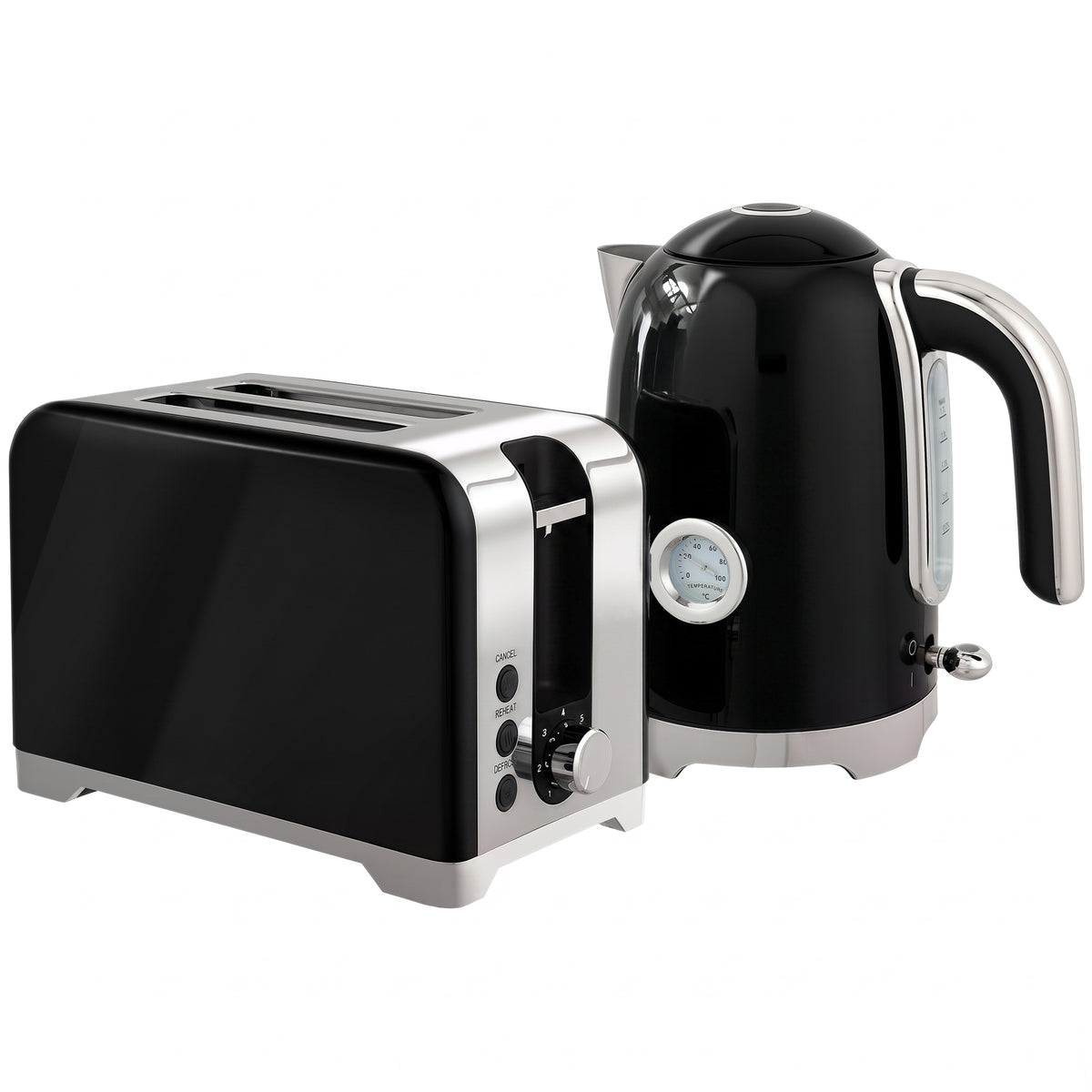 HOMCOM Wasserkocher und Toaster Set mit Thermometer, 1,7 l, 2200 W Wasserkocher, 2-Scheiben-Toaster mit 7