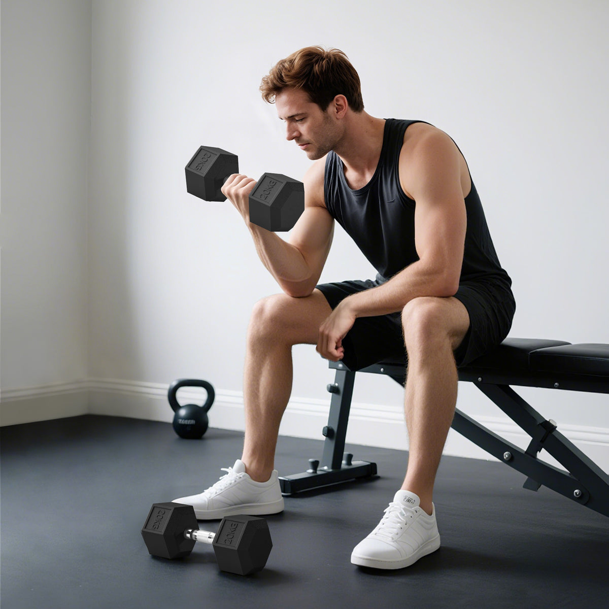 HOMCOM Hanteln mit gerändeltem Griff, Kurzhantel aus Gusseisen, 2 x 20kg für Zuhause, Fitnessstudio – Produktabbildung 2