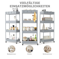HOMCOM Küchenwagen mit 4 Regalen, 4 flexiblen Haken, 4 Rollen, 40 cm x 19 cm x 90 cm, Nischenwagen, Grau – Produktabbildung 6