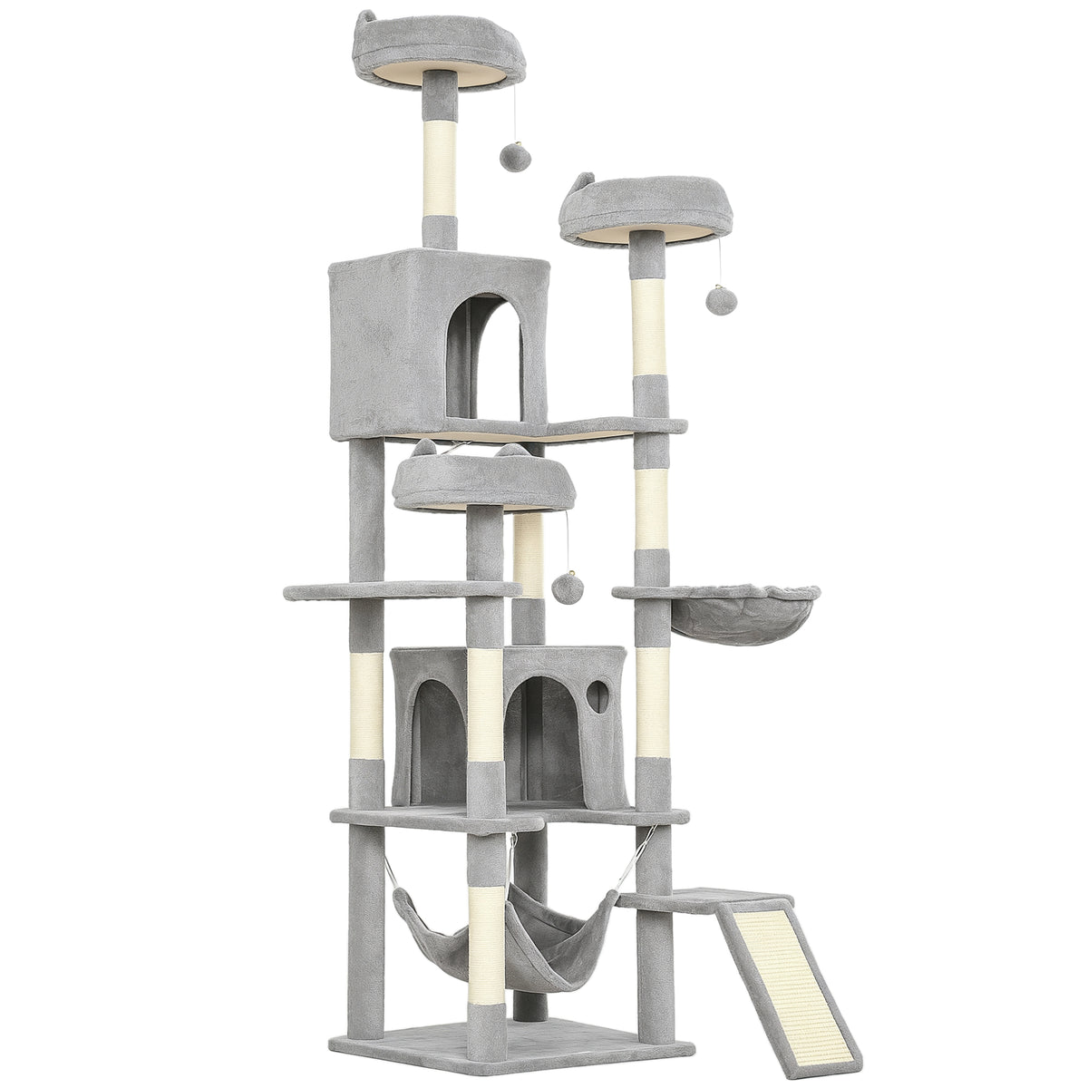 PawHut Kratzbaum 192 cm Katzenturm mit Höhle, Sisalstämme, große Plattform, Hängematten Rampe für 2-3 Katzen