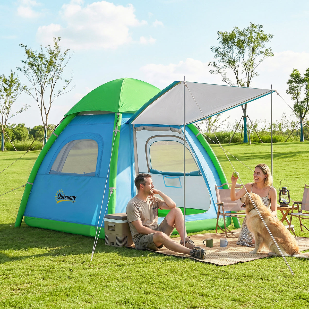 Inflatable 2-3 Person Tent, Quick Setup Outdoor Camping Tent with Air Pump, Mesh Windows, Removable Roof (2)