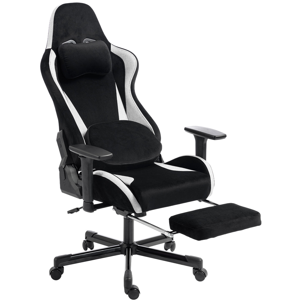 HOMCOM Gaming-Stuhl mit Massage- und beheiztem Lendenkissen, ergonomisch, Leinenoptik, 3D-Armlehnen