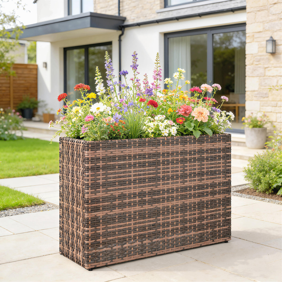 Outsunny Hochbeet mit verstellbaren Füßen, Rattan Blumenkasten mit herausnehmbarem Einsatz für Terrasse – Produktabbildung 2