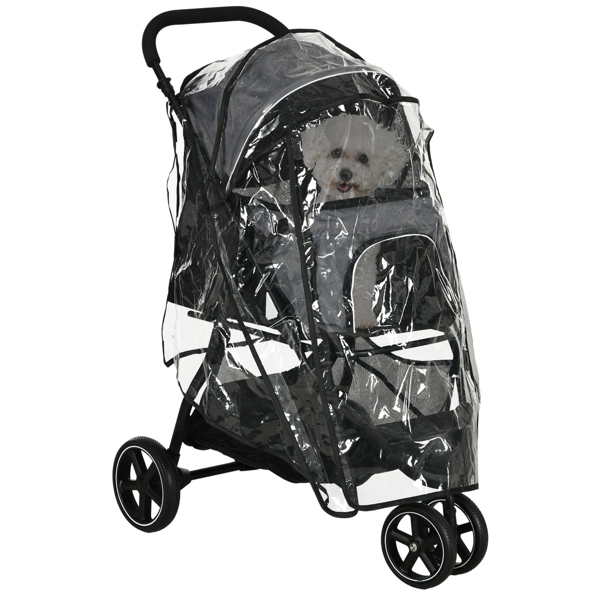 PawHut Hundebuggy Haustierwagen bis 10kg klappbar Regenschutz 2 Sicherheitsleinen 83cm x 55cm x 101cm Grau +