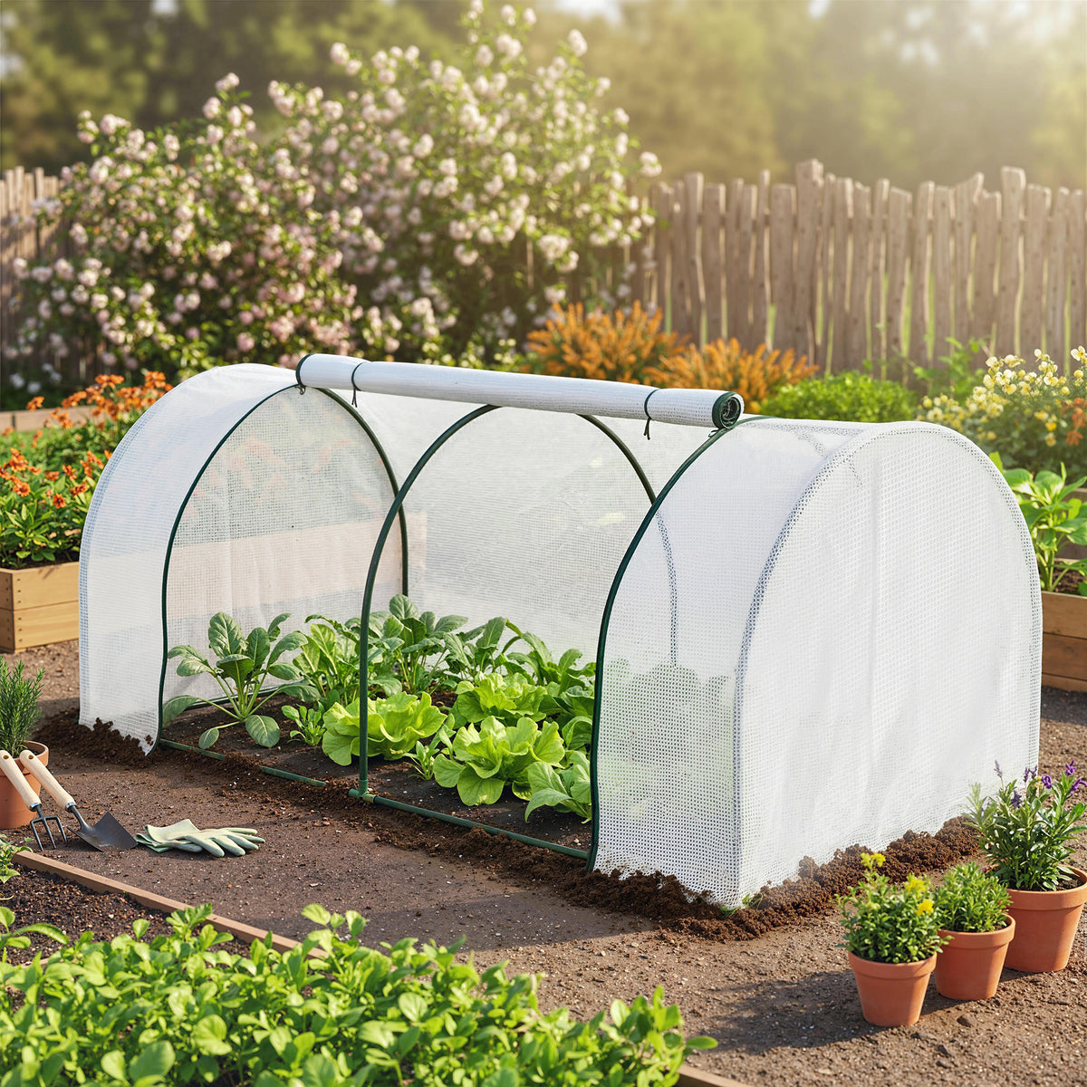 Greenhouse with PE mesh film, winterproof steel foil greenhouse, cold frame 200 x 100 x 80 cm white (2)