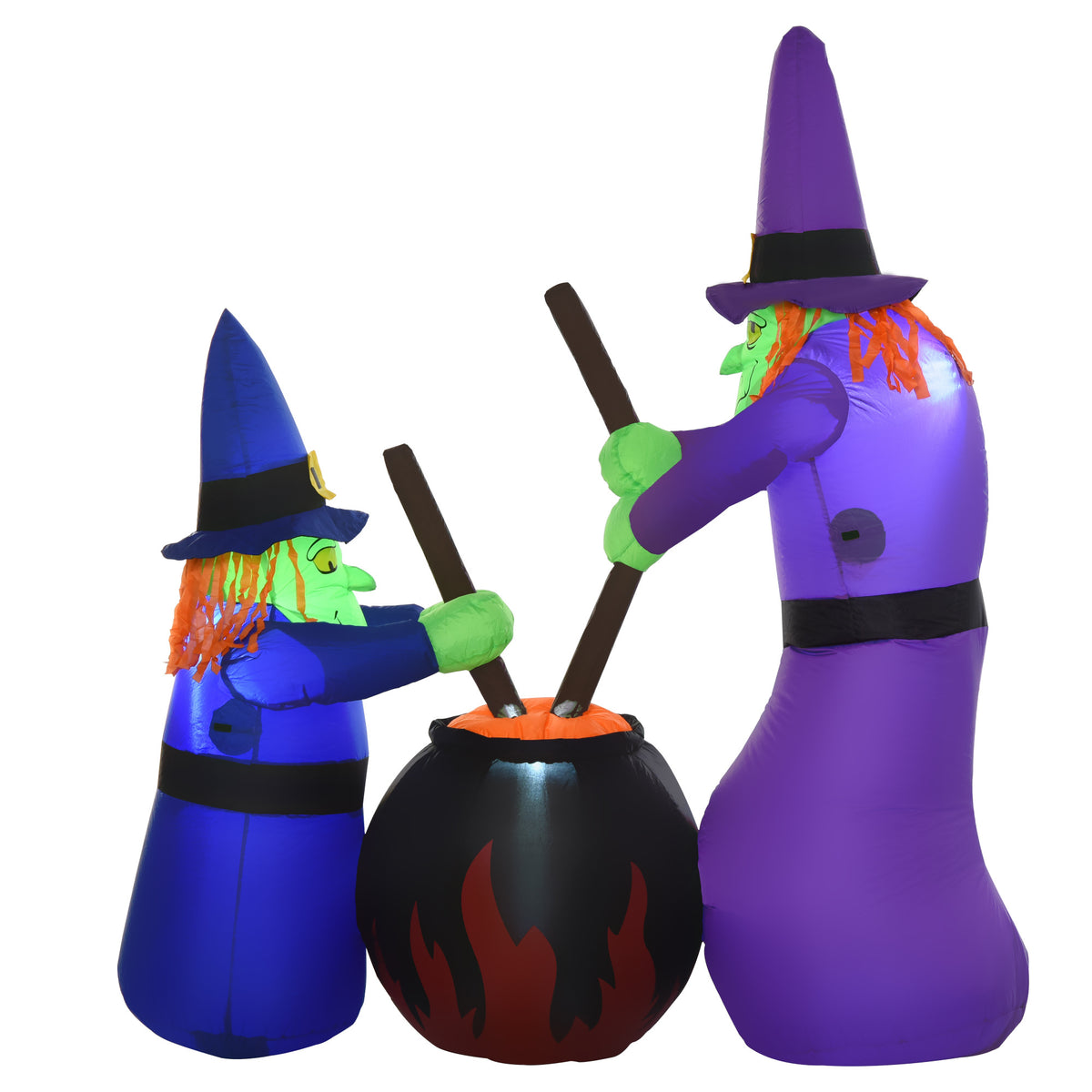 HOMCOM Aufblasbare Hexen Hexenkessel Figur Luftfigur Halloween Deko mit LED Beleuchtung, Polyester