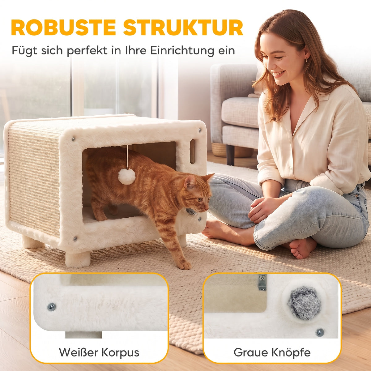 PawHut Katzenhaus im TV-Design, Katzenhöhle mit Hängematte und Spielball, Sisal-Kratzmatte, für Katzen – Produktabbildung 4