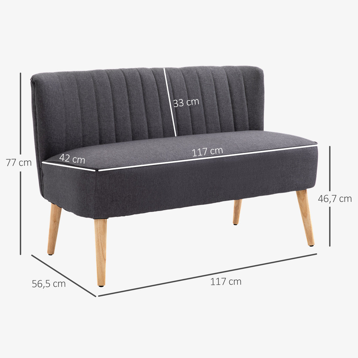 HOMCOM 2-Sitzer Sofa, weiche Polsterung, pflegeleichter Bezug, bis 220 kg, 117 x 56,5 x 77 cm – Produktabbildung 3