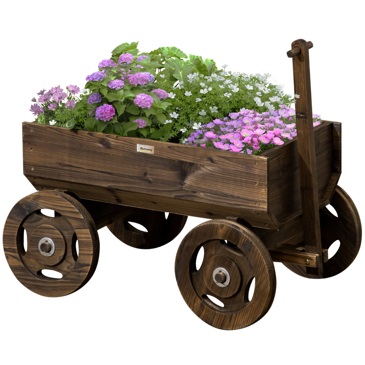 Outsunny Hochbeet im Holzwagen-Design, Brandlackierung, beweglich, wetterbeständig, Braun