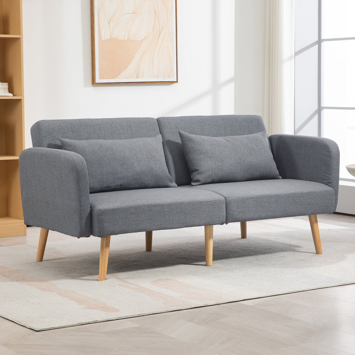 3-seater sofa bed, double guest bed, up to 240 kg, folding backrests, wooden frame, 170 x 83 x 80 cm, grey (2)