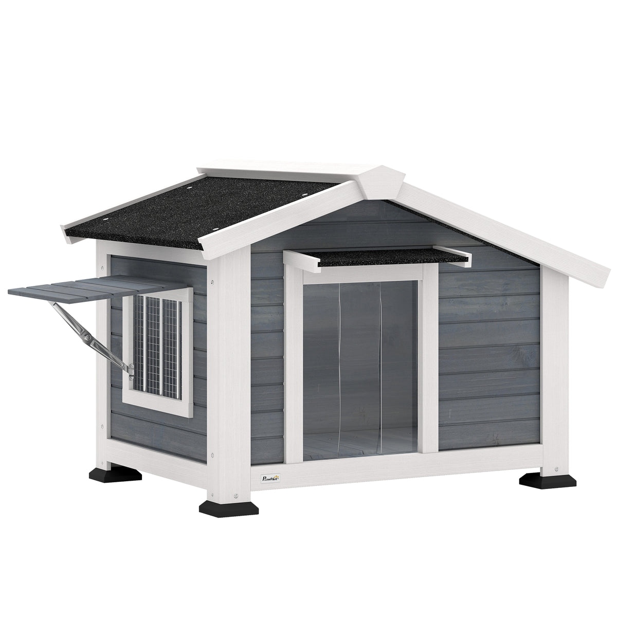Dog kennel weatherproof wooden dog house with removable floor, asphalt roof and opening window 98x76x69.5 cm