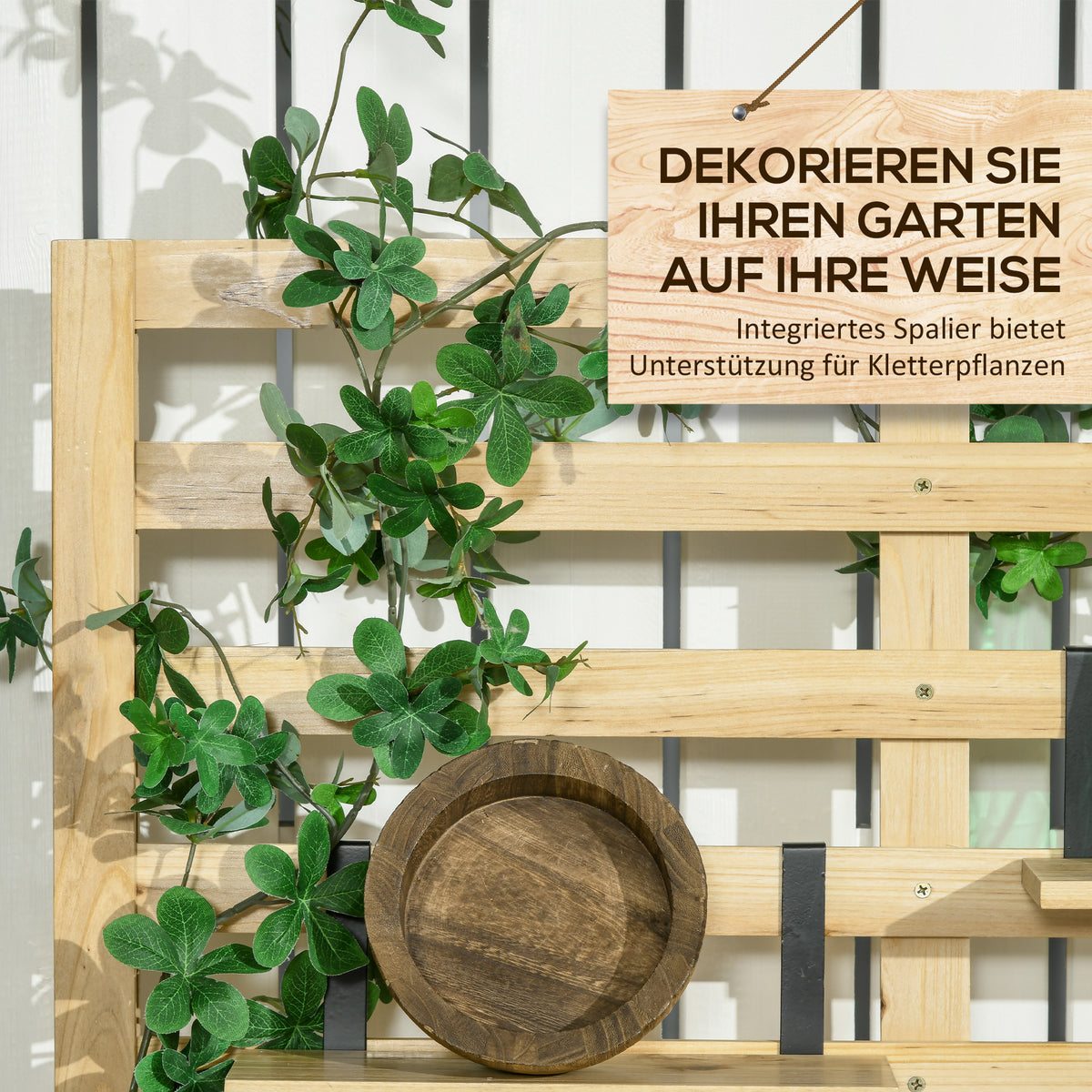 Outsunny Aufbewahrungsbox mit Spalier, 4 Hängeregale, Magnettür, Massivholz, Natur, 80 x 45 x 160 cm – Produktabbildung 5