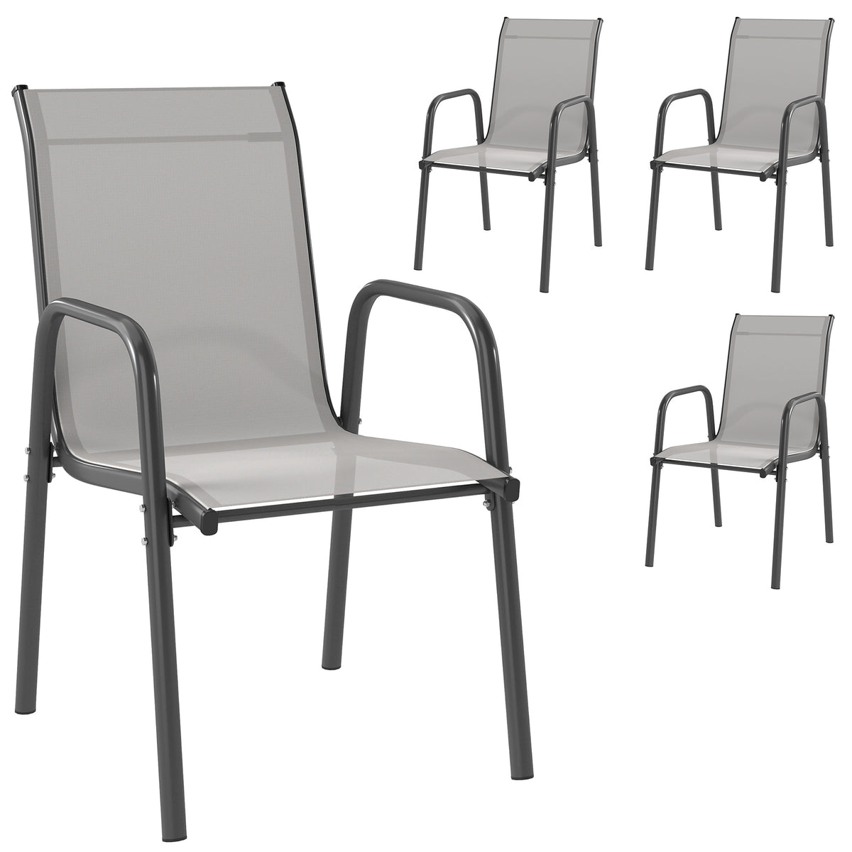 Outsunny Gartenstühle 4er Set Stapelbare Terrassenstühle mit Atmungsaktive Rücken, Armlehnen 120 kg Belast