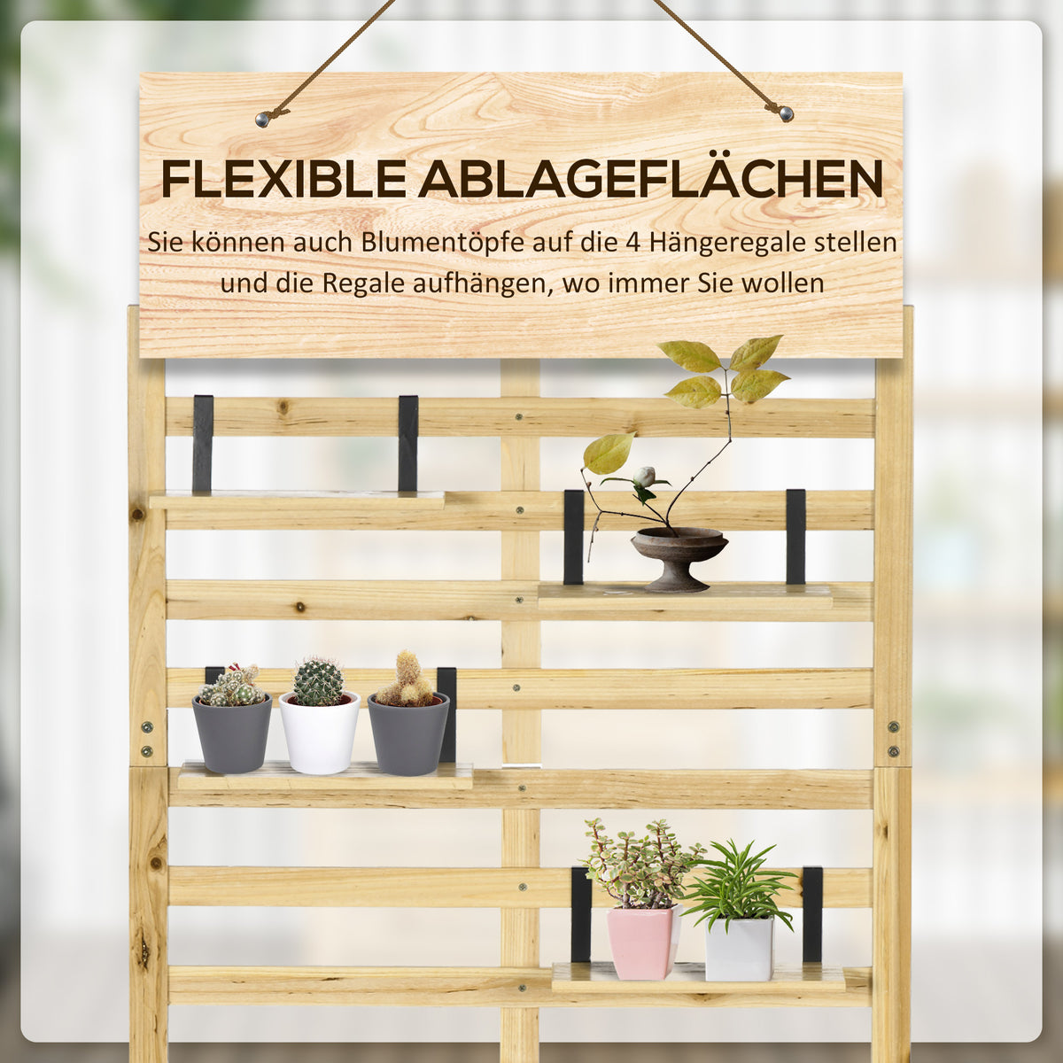 Outsunny Aufbewahrungsbox mit Spalier, 4 Hängeregale, Magnettür, Massivholz, Natur, 80 x 45 x 160 cm – Produktabbildung 6