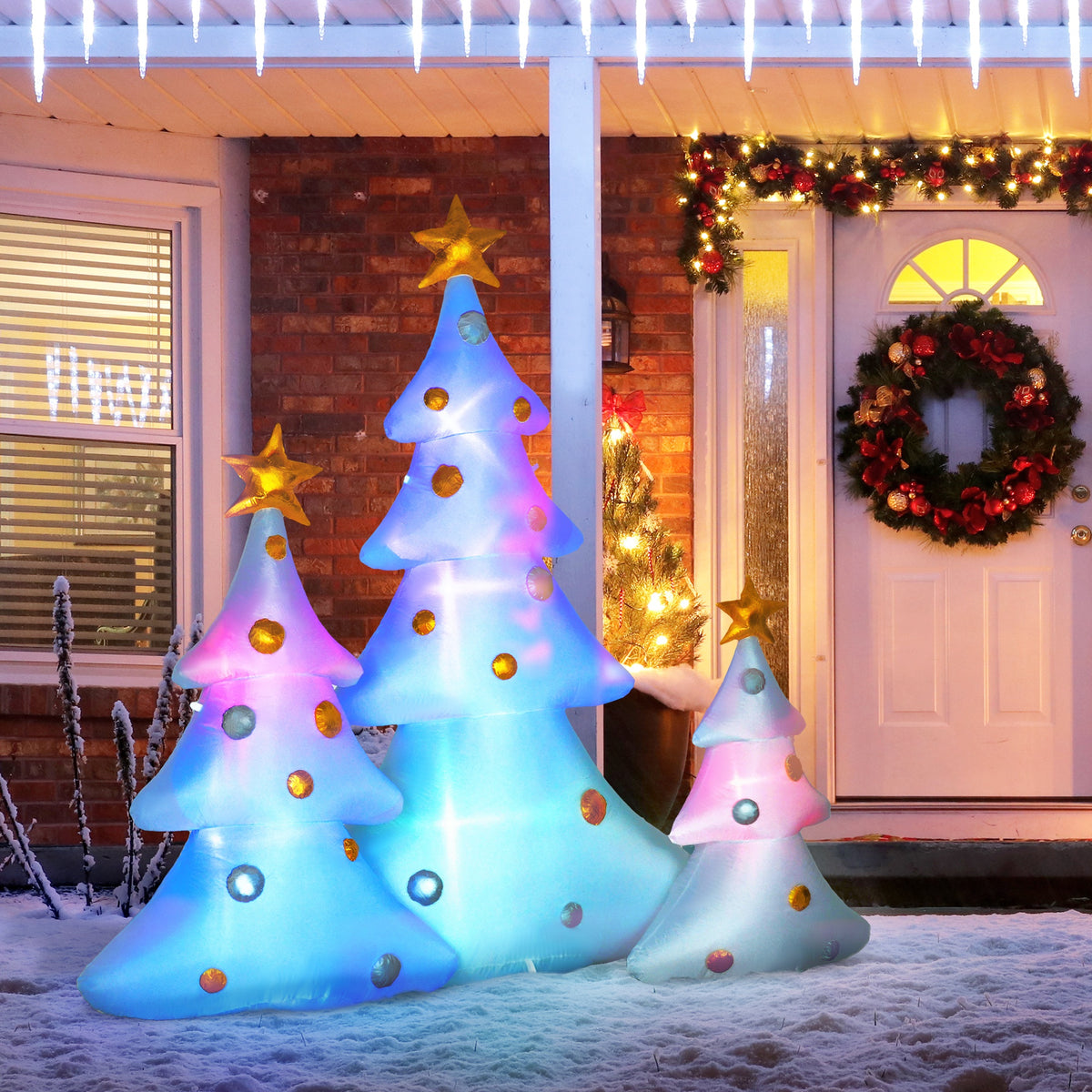 3-piece set of inflatable Christmas trees, incl. blower, indoor and outdoor, incl. mounting material, white+gold (2)