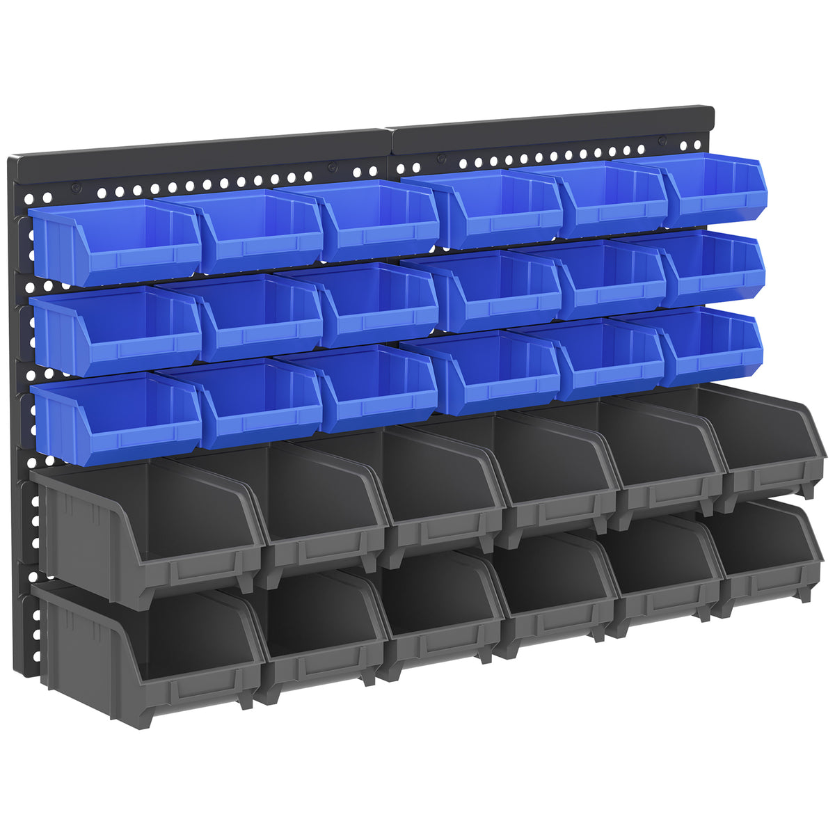 Schüttenregal, Werkstattmagazin, 30 Boxen in 2 Größen, stapelbar, 63x18x37,5cm, Blau