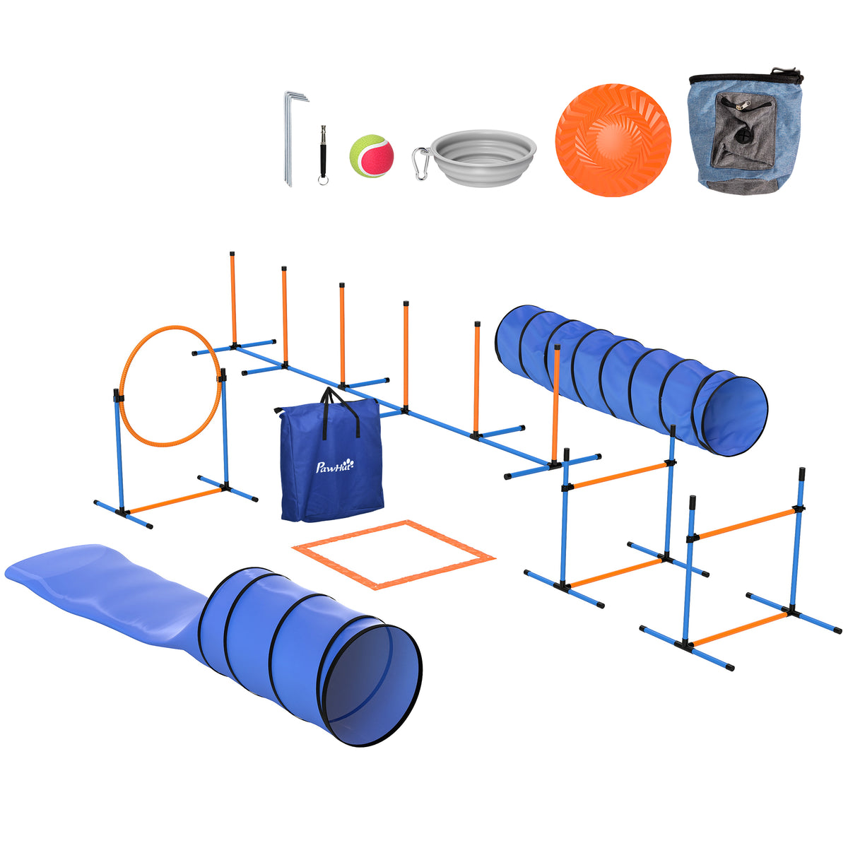 PawHut Agility Set Hunde 11-teilig Agility-Ausrüstung für Hunde mit 2 Tunnel Höhenverstellbar Sprungring &