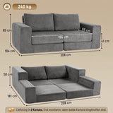 HOMCOM Schlafsofa 4-in-1 Schlaffunktion ausziehbar Klappsofa Kissen 2 Sitzer Grau – Produktabbildung 3